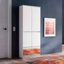 Cubix Mirrored Hallway Shoe Cupboard In White With 4 Doors | FiF